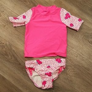 Pink floral 3T girls rash guard swimsuit.